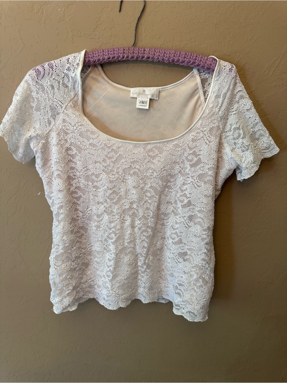 Soft Surroundings White Lace Scoop-Neck Women's Top